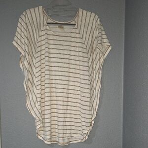 Faded Glory Beige and White Striped Short Sleeve Top